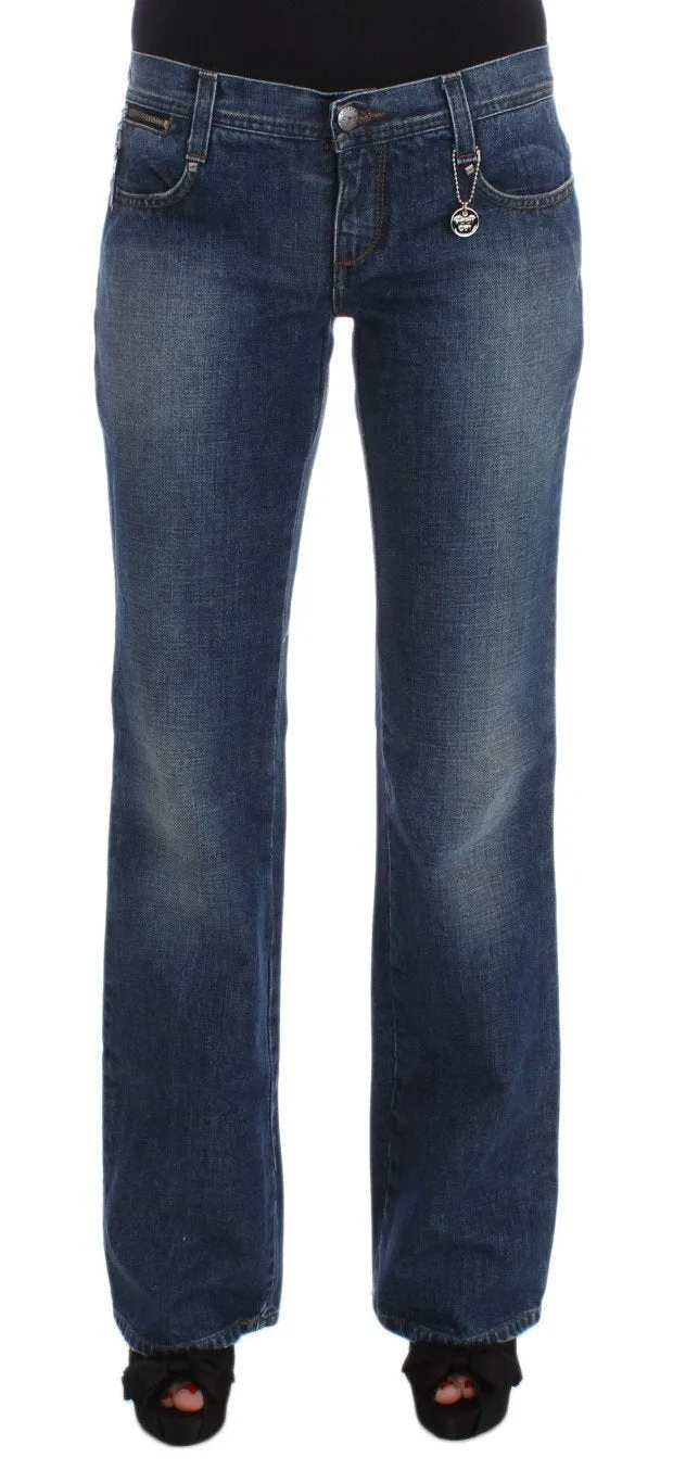 Blue Cotton Bootcut Denim Jeans