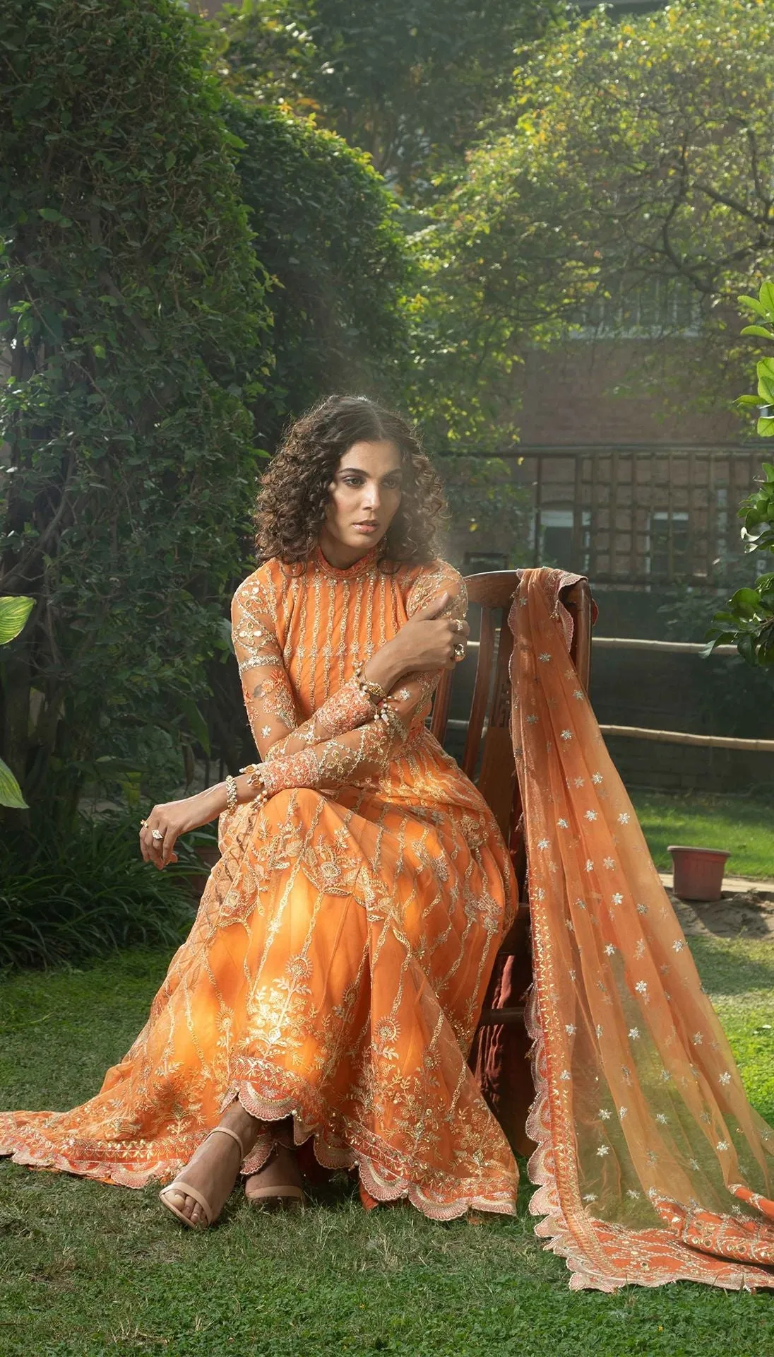 Elegant Pakistani Frock Dress in Orange Shade #PF312