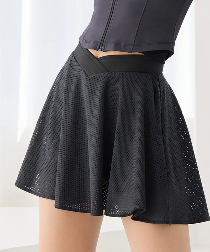 J.Jane V-Band Mesh Flare Skirt - Black
